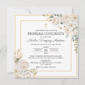 Primera Comunion White Roses Erste Heilige Kommune Einladung (Vorderseite)