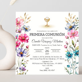 Primera Comunion Wildblumen Girl First Communation Einladung