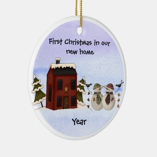 Primitiv - Erste Weihnachten in unserer neuen Zuha Keramik Ornament (Rechts)