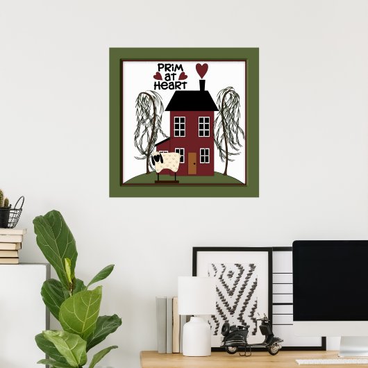 Primitiv im Heart Country Sheep & House Dekor Poster (Heimbüro)