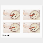 Primitive Acrylic Painted Snowman Weihnachtsmarke Rechteckiger Aufkleber (Blatt)