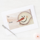 Primitive Acrylic Painted Snowman Weihnachtsmarke Rechteckiger Aufkleber (Umschlag)