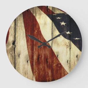 Primitive Americana Barn Wood American Flag Große Wanduhr