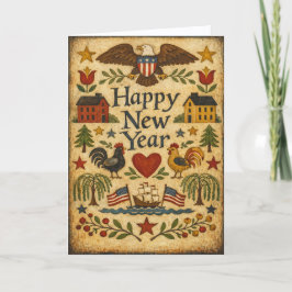 Primitive Americana Folk Art New Year Feiertagskarte