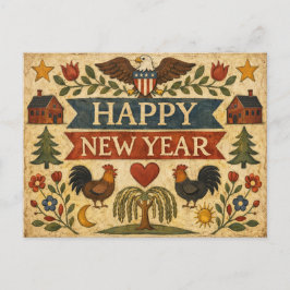Primitive Americana Folk Art New Year Feiertagspostkarte