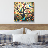 Primitive Art Vögel in Bäumen Leinwanddruck (Insitu (Schlafzimmer))