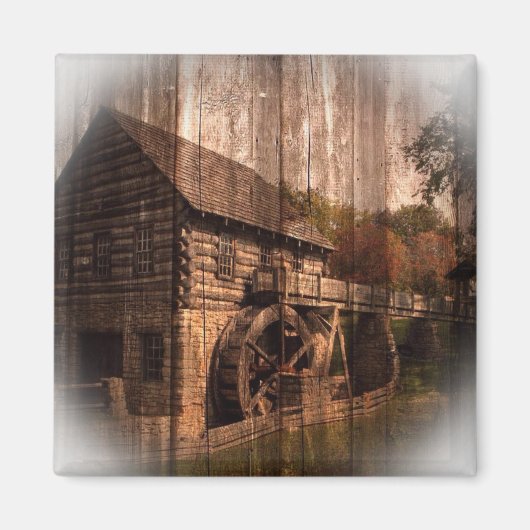 Primitive Barn Wood Bauernmühle Wasserrad Magnet (Vorne)