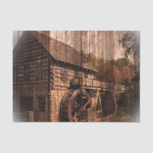 Primitive Barn Wood Bauernmühle Wasserrad Seidenpapier (Vorderseite)