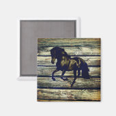 Primitive BarnWood Reittier Schwarzer Hengst Pferd Magnet (Vorderseite/Rückseite)