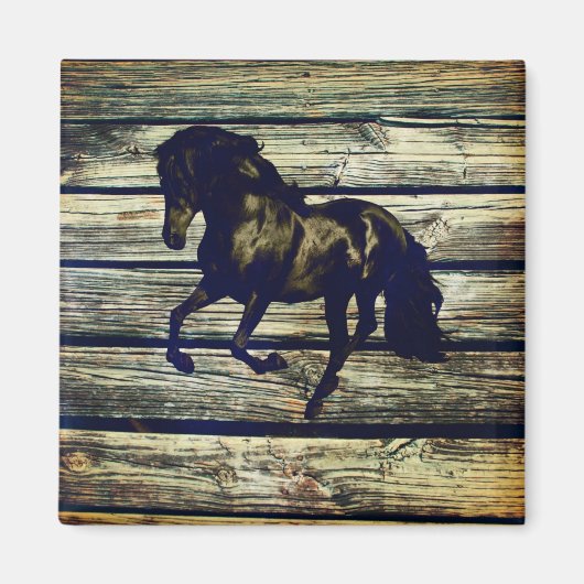 Primitive BarnWood Reittier Schwarzer Hengst Pferd Magnet (Vorne)