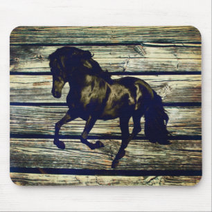 Primitive BarnWood Reittier Schwarzer Hengst Pferd Mousepad