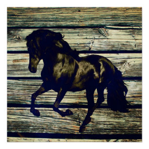 Primitive BarnWood Reittier Schwarzer Hengst Pferd Poster