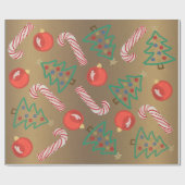 Primitive Candy Cane Weihnachtsbaum Rotes Ornament Geschenkpapier (Flach)