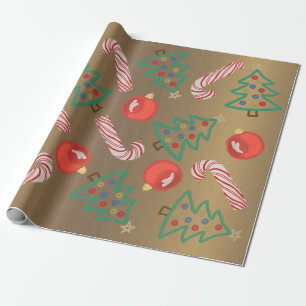 Primitive Candy Cane Weihnachtsbaum Rotes Ornament Geschenkpapier