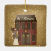 Primitive Country Christmas Zuhause Individuelle N Keramikornament (Rückseite)