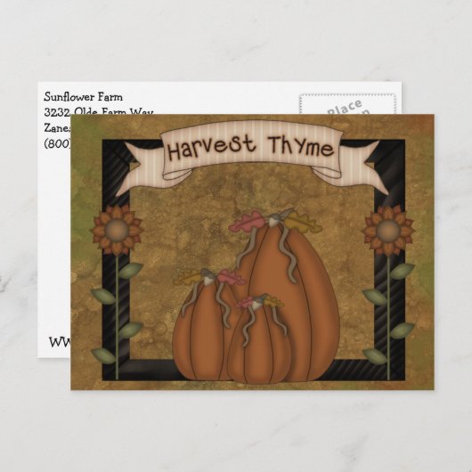 Primitive Country Fall Harvest Postkarte (Vorne/Hinten)