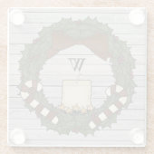 Primitive Country Farmhouse Holly Monogram Wreath Glasuntersetzer (Rückseite)