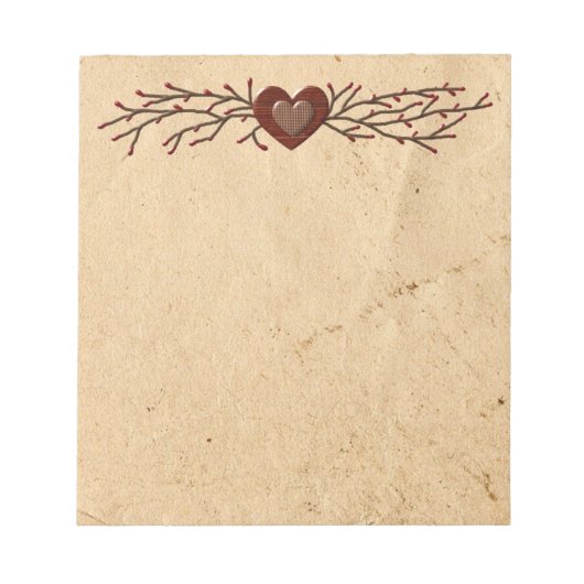 Primitive Country Heart Notepad Notizblock (Vorderseite)