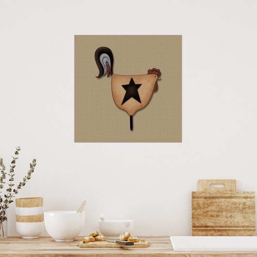 Primitive Country-Rooster-Dekoration Poster (Küche)
