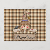 Primitive Country Scarecrow Fall Open House Card Postkarte (Vorderseite)