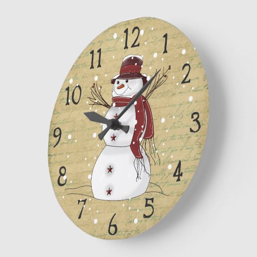 Primitive Country Snowman Clock Große Wanduhr (Winkel)