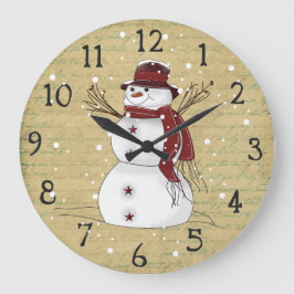 Primitive Country Snowman Clock Große Wanduhr