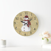 Primitive Country Snowman Clock Große Wanduhr (Zuhause)