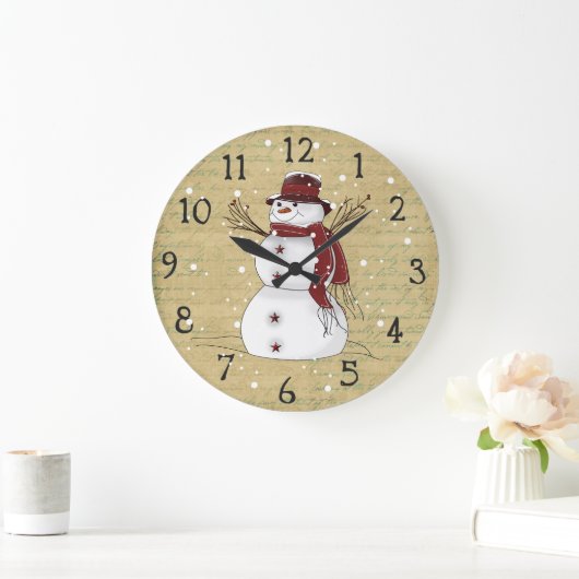 Primitive Country Snowman Clock Große Wanduhr (Zuhause)