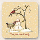Primitive Country Snowman Red Bird Cork Untersetze Untersetzer (Vorderseite)