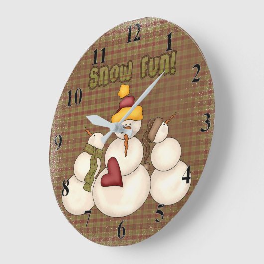 Primitive Country Snowman SNOWFUN Große Wanduhr (Winkel)