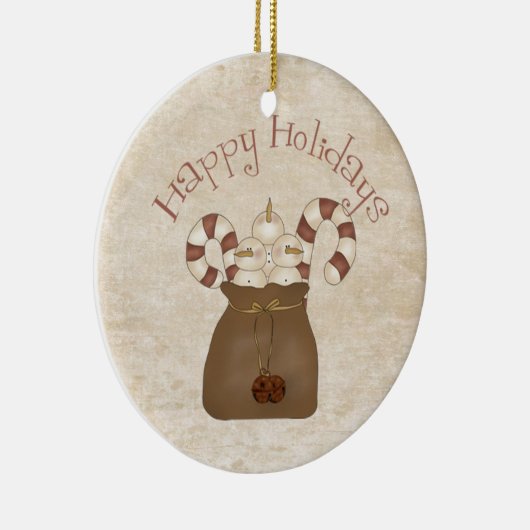 Primitive Country Snowmen Keramik Ornament (Rechts)