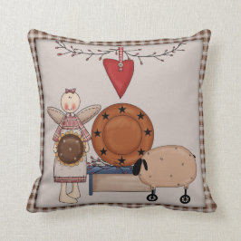 Primitive Country Sunflower Sheep & Angel Dekorati Kissen