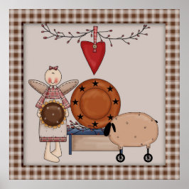 Primitive Country Sunflower Sheep & Angel Dekorati Poster
