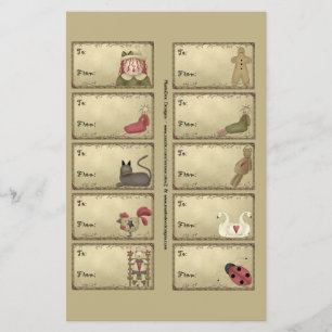 Primitive Dinge Geschenke Tags auf einem Blatt - D