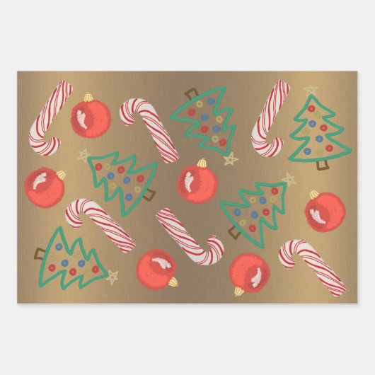 Primitive festliche Tauben Schneeflocken Weihnacht Geschenkpapier Set (Vorderseite)