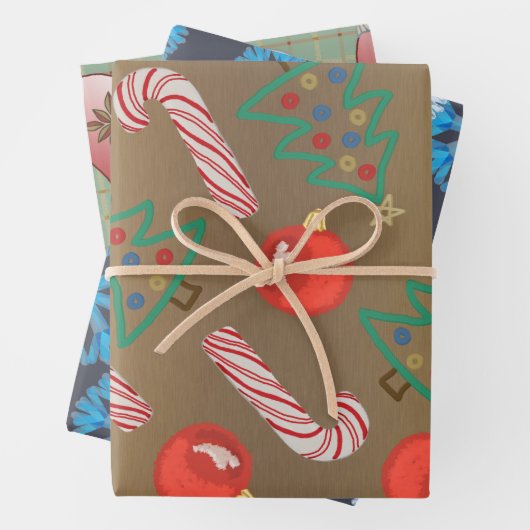 Primitive festliche Tauben Schneeflocken Weihnacht Geschenkpapier Set (Beispiel)