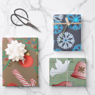 Primitive festliche Tauben Schneeflocken Weihnacht Geschenkpapier Set