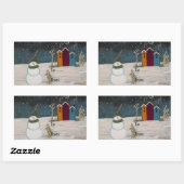 Primitive Folk Art Snowman Snow Scene Rechteckiger Aufkleber (Blatt)