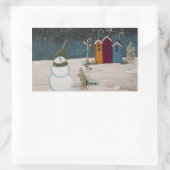 Primitive Folk Art Snowman Snow Scene Rechteckiger Aufkleber (Tasche)