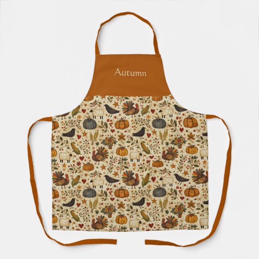 Primitive Folk Art Thanksgiving Personalized Schürze (Vorderseite)