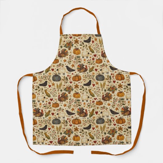 Primitive Folk Art Thanksgiving Schürze (Vorderseite)