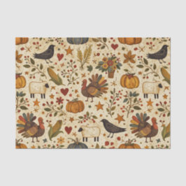Primitive Folk Art Thanksgiving Seidenpapier