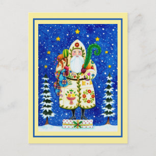 PRIMITIVE FOLKART BALTIMORE QUILT VATER CHRISTMAS FEIERTAGSPOSTKARTE