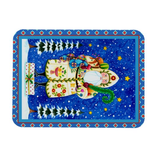 PRIMITIVE FOLKART BALTIMORE QUILT VATER CHRISTMAS MAGNET (Horizontal)