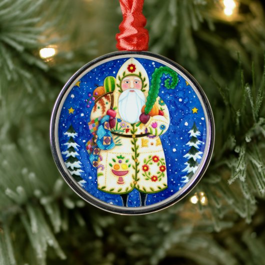 PRIMITIVE FOLKART BALTIMORE QUILT VATER CHRISTMAS ORNAMENT AUS METALL (Baum)