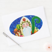 PRIMITIVE FOLKART BALTIMORE QUILT VATER CHRISTMAS OVALER AUFKLEBER (Umschlag)