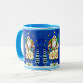 PRIMITIVE FOLKART BALTIMORE QUILT VATER CHRISTMAS TASSE (Vorderseite Links)