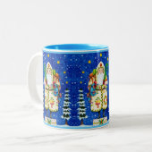 PRIMITIVE FOLKART BALTIMORE QUILT VATER CHRISTMAS ZWEIFARBIGE TASSE (Vorderseite Links)