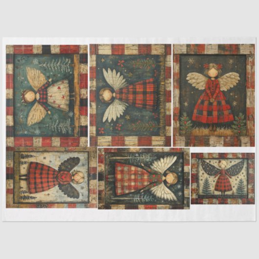 Primitive Folkart WeihnachtsAngels Seidenpapier (Vorderseite)