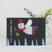 Primitive Folklorekunst Snowman Holiday Party Einladung (Stehend Vorderseite)
